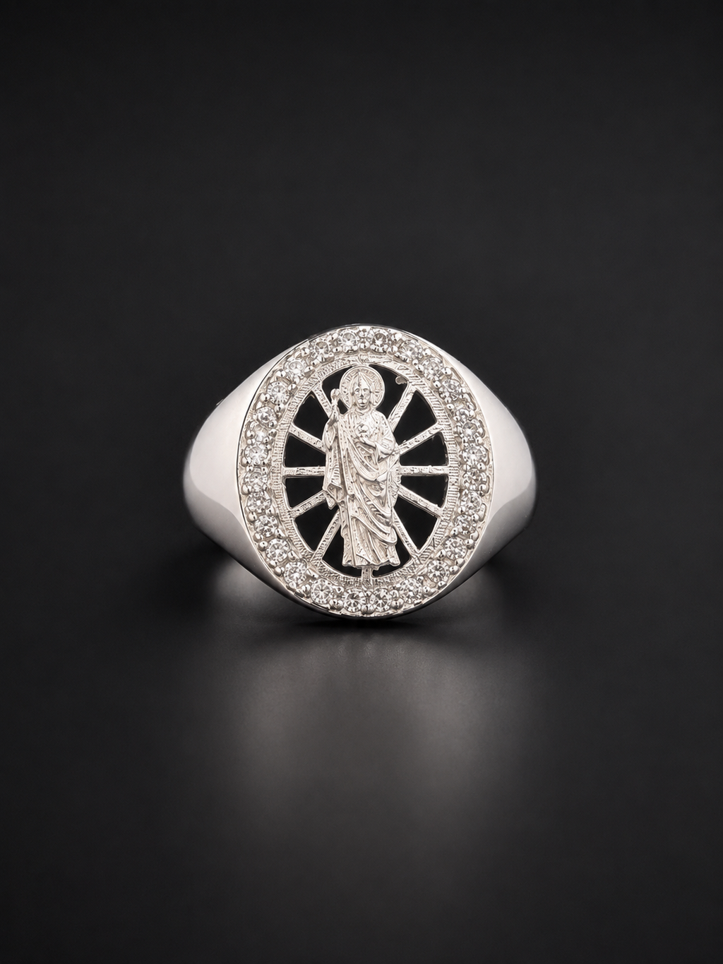 Saint Jude halo ring silver