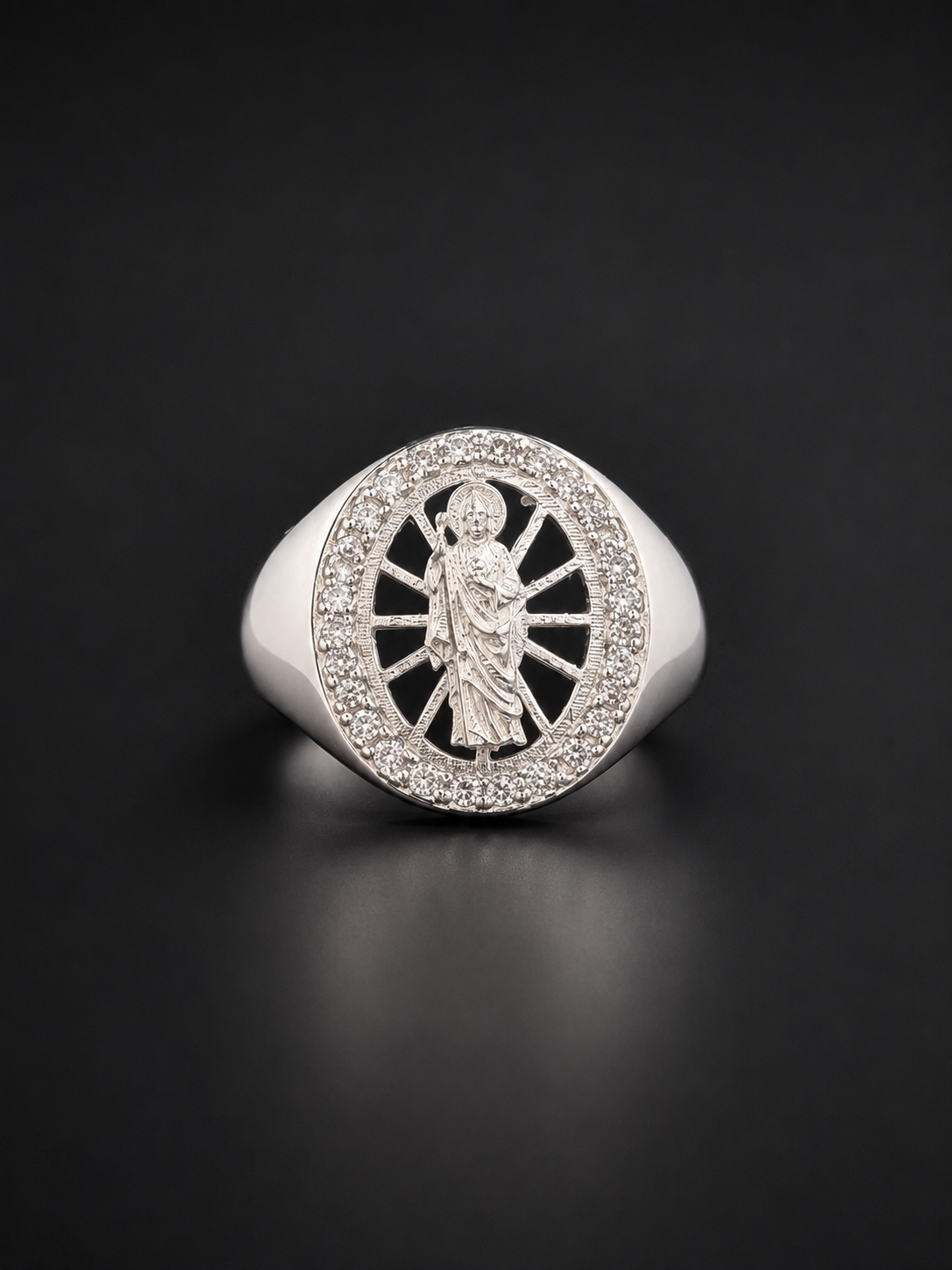 Saint Jude halo ring silver