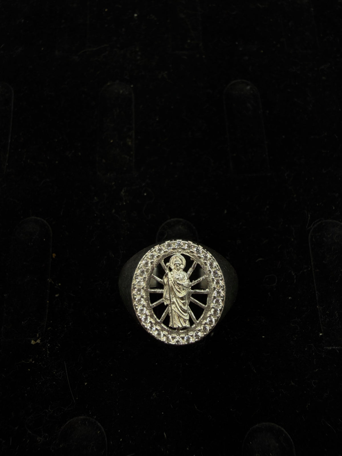 Saint Jude halo ring silver